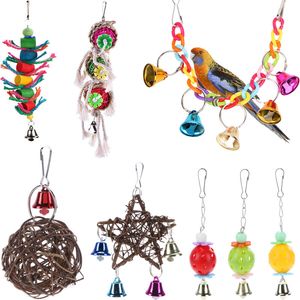Rattan Ball Pet Parrot Bird Toys Chewing Climbing Swing Toys For Parrots Cage Stairs Windchimes Funny Bell Lovely Bird Play Toys