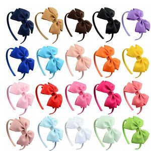 20pcs/Lot Solid Grosgrain Ribbon Bows Hairbands Hair Hoop Plastic Headband Girls Elastic Hair Bands Boutique Hair Accessories