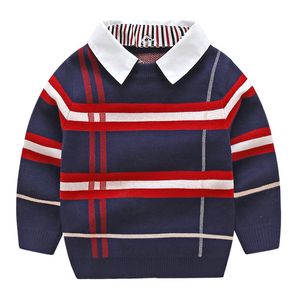 Jesienna ciepłe wełny Sweter Sweet Plaid Children Chłopcy bawełniany sweter pullover 2-7y dla dzieci odzież wierzchnia