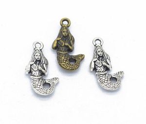 Wholesale-shipping！チャームペンダント人魚アンティークシルバー22.5x12mm、30pcs（B25455）