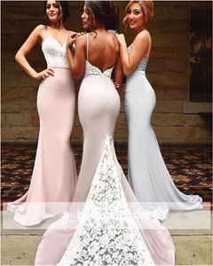 Backless Bridemaid 드레스 신부 들러리 민소매 싼 신부 들러리 드레스 50 인어 미만인 웨딩 헤어 트트 레이스 페르시 긴 결혼식 파티 드레스