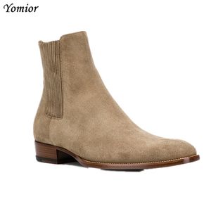 Hot Sale- Pointed Boots Genuine Cow Leather Men Ankle Boots Business Office Banquet Fashion Big Size Shoes Formal Dress Boots