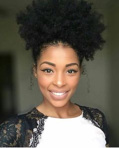 Söt naturlig hårpuff updo hästsvansförlängning för kvinnor 4c afro kinky curly drawstring hästsvans handgjorda obearbetade