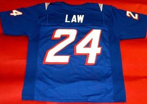 benutzerdefinierte Rare 1995 # 24 Ty Law blau-weiße Farbe Männer Game Worn RETRO Jersey College-Jersey-Größe S-4XL oder benutzerdefinierten beliebigen Namen oder Nummer Jersey