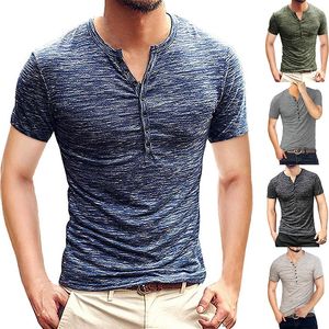 2020 Solid Henley T-shirt da uomo Stampato Moda Slim Button scollo a V Tee Tops Casual Outwears Cotton Tee Shirt For Male