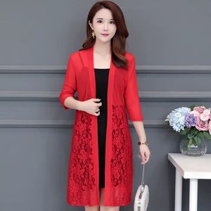 2019 Novo Plus Size Summer Long Jacket Mulheres Cardigan Sunscreen Fino Shawl Lace Mesh Scher-Quarter Sleeve Tops Senhoras Outerwear