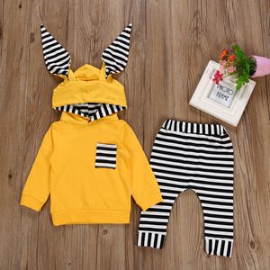 Vestiti del bambino di moda set vestiti invernali per bambini 2 pezzi T-shirt con cappuccio a righe Top + pantaloni neonato roupas meni