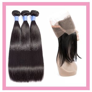 Peruvian Human 3 Bundles 360 Lace Frontal With Baby Hair Wholesale Silky Straight 4 pieces/lot