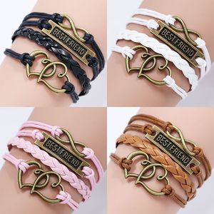 Best Friend BFF Bracelets For Women Men vintage Love Heart Infinity Braided leather rope Wrap Bangle Fashion friendship Jewelry Gift