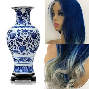 Volle Spitze Echthaar Perücken Pre gerupft Brasilianisches Remy Haar Blauen und weißen Porzellan Stil natürliche Welle Lace Front Menschenhaar Perücke