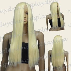 28" Heat Resistant Light Golden Blonde Long Straight Cosplay Full Wigs No Bangs