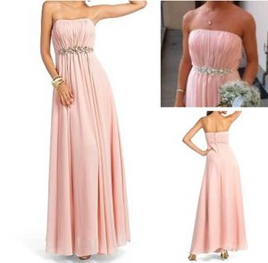 Newest Long Bridesmaid Dresses Strapless Custom Made Sleeveless Maid Of Honor Dress Chiffon Formal Party Gowns with Crystal Sash