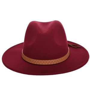 Fashion- Sun Hat Women Men Fedora Hat Classical Wide Brim Felt Floppy Cloche Cap Chapeau Imitation Wool Cap