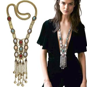 Bohemia Women Chic Maxi Collane Fashion Vintage Long Nappe a sospensione Collane Pendants Collar Gioielli Oro Colore d'argento