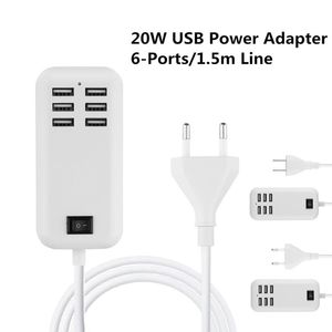 6 portów Telefon Ładowarka USB do iPhone Xiaomi Samsung Wielokrotny ładowanie ścienne 5V / 3a EU / US Plug Adapter Telefony komórkowe Universal