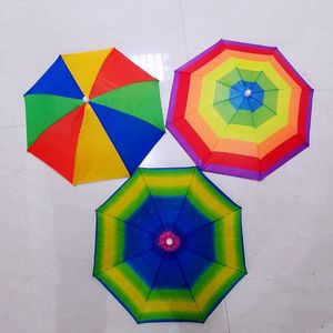 Manufacturers Outdoor rainbow watermelon fishing light sunny umbrella hat umbrella head wear elastic umbrella