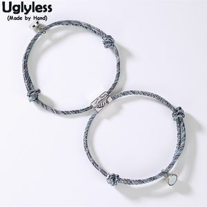 Uglessless 1Pair Lovers Infinity Armband Justerbart Rope Chain Armband för Par 925 Silver Mountain Wave Bead Magnet Smycken CX200702