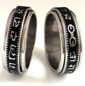 20pcs Retro Carved Buddhist Scriptures The Six Words Mantra Spin Stainless Steel Spinner Ring Men Women Unique Lucky Jewelry Hot Brand New