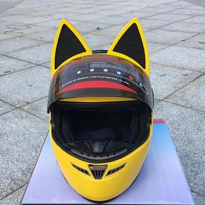 Nitrinos Marka Motosiklet Kaskı Tam Yüz Kedi Kulakları Dört Sezon Sarı Color352X
