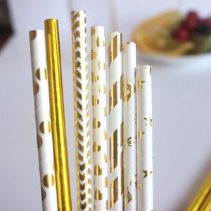 Guldfolie Pin Sripe Paper Straws Drink Strip Straws Eco-Friendly Drinking Straw