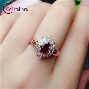 Colife Smycken 100% Naturlig Mörkröd Ruby Ring för Party 4mm * 6mm Afrika Ruby Silver Ring 925 Silver Ruby Smycken