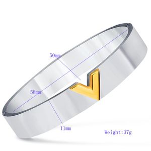 Fashion- Simple Design Titanium Stainless Steel Initial Letter V Womens Cuff Bangle Bracelet Birthday Jewelry Gifts for Women Wholesale