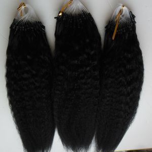 Yaki Mänskligt hår 1g / s Corase Yaki Micro Ring Loop Hårförlängningar 300g Kinky Rak Micro Loop Hair Extensions