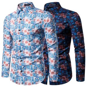 mens designer slim fit dress shirts 2020 luxury spring autumn mens clothes 3D digital printing t shirts long sleeve lapel neck casual shirt