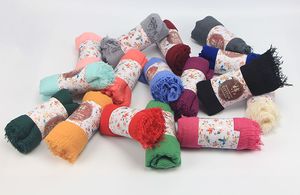 Partihandel - Kvinnor Fransar Bomull Scarf Soft Solid Hijab Populär ljuddämpare Sjalar Big Pashmina Wrap Hijab Scarves