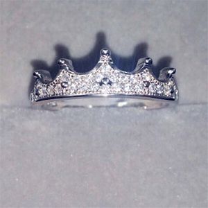 Barock Gothic Vintage Mode Smycken Real 925 Sterling Silver Pave White Sapphire CZ Diamond Kvinnor Bröllop Crown Band Queen Ring Gift