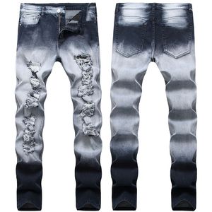 Heren jeans Mens Grijze Blue Gradient Stretch Slim Fit Lange Denim Hip Hop Broek Potlood Voor Mannelijk