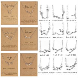 Nachrichtenkarten-Halsketten großhandel-12 Constellation Anhänger Halskette Zodiac Halskette mit Karten Anhänger Halskette Charme Meldung Karte Geburtstagsgeschenk für Frauen Mädchen