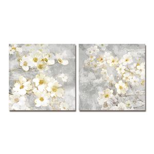 DYC 10059 2 ADET Beyaz Çiçekler Baskı Sanatı Resimde Asmaya Hazır
