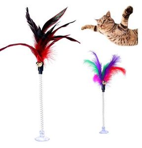 Giocattoli per gatti Giocattolo per gatti a colori con piume a molla in filo metallico con campana Giocattolo per animali domestici Bastoncini per ventose Giocattoli interattivi per animali domestici