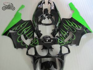 Högkvalitativa motorcykelfeokiter för Kawasaki 1996-2003 Ninja ZX7R ZX-7R 96-03 03 ZX 7R Green Flames Fairings Body Repair Parts