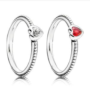 925 Sterling Silver Gold Red Love Heart Shaped Ring Set Original Box for Pan-dora grain Women Wedding Ruby Rings W172
