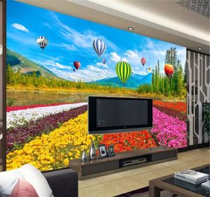 Custom Wallpaper 3d Beautiful Flower Sea Tulip Hot Air Balloon Living Room Bedroom Background Wall Wallpaper