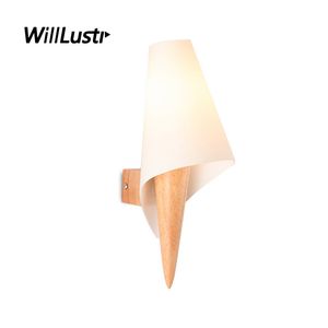 Nordic Solid Wood Wall Lamp Modern Milk White Glass Sconce Hotel Porch Aisle Living Room Bedroom Creative Conch Shape Lighting