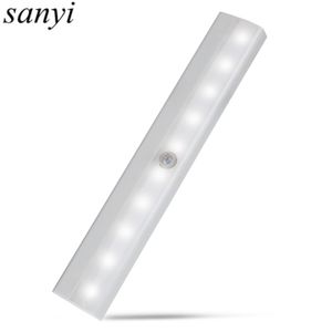 10 LED Wireless PIR Czujnik Motion Light Inteligentne Przenośne Lampy indukcyjne na podczerwień Nocne światła do szafy Szafy Użyj AA