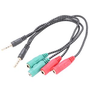 braided 3.5mm 1 male to 2 female Audio aux cable splitter cable Y Splitter Aux entension cable for laptop pc cellphone headphone