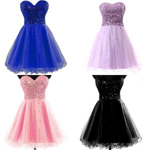 Abiti da ballo corti per la cerimonia di laurea Oro Nero Blu Bianco Rosa Paillettes Sweetheart Una linea corta Abiti da ballo per cocktail party Immagine reale al 100%