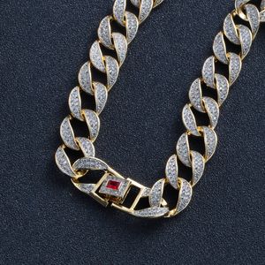 Finish Men's 15mm Heavy Iced Zircon Miami Cuban Link Necklace Choker Chain Bling Bling Hip Hop Custom Jewelry Chain 16 