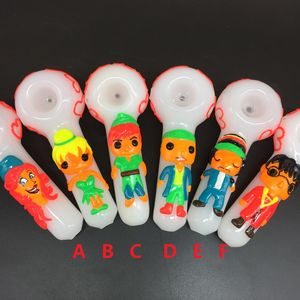 5 Polegada Branco Dos Desenhos Animados Pintado tubo 3D Artesanais De Vidro Artesanal de Reciclagem Collectible Novo Estilo Bubbler Tubos De Vidro De Tabaco