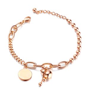 Danity Rose Gold Disc and Gourd Charm Bracelet in Stainless Steel Free Laser Engraving