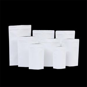 Beyaz Kraft Kağıt Stand Bags Alüminyum Folyo Plastik Mylar Nem Korumalı Kuru Bitki Çiçek Kurabiyeleri Çay Kahve Snack Tohumları Şeker Depolama Evrensel Ambalaj