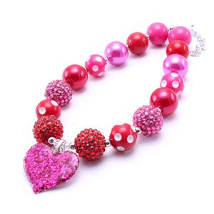 Beautiful Heart Chunky Necklace Bubblegum Bead Best Gift Baby Girl Chunky Necklace Jewelry For Toddler Children