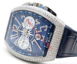 Prodotti da uomo Orologio Vanguard 44mm 7750 Valjoux Movimento automatico Orologio cronografo funzionale Quadrante blu con numeri esplosi in diamanti