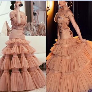 Off the Shoulder Mermaid Evening Dresses Beading Pleat Ruffles Prom Gowns For Women Tiered Long Custom Made Formal Wear Party Dress