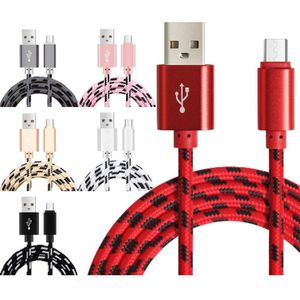 1m 2m 3m de liga ligada a cabos de tecido micro tipo C USB Cabo de carga para Samsung S6 S7 Edge S8 S9 Huawei HTC