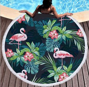 Flamingo-Strandtuch, Strand-Picknick-Matte, Sonnenumhang, bedruckt, feine Faser, rund, für den Außenbereich, am Meer, bunt, Waschlappen, rund, modischer Schal, Multispaß